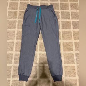 Figs Charcoal Zamora Scrubs with Teal Drawstring
